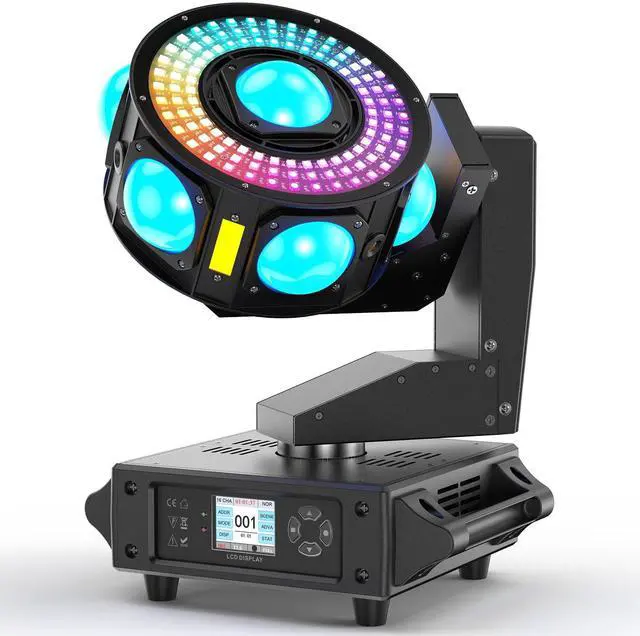 Main image of DJ Moving Head Light,XYZ 3-Axis Infinite Rotating 7 LED Beams Stage Lighting with 108x0.2W Colorful Circle,Starry,Amber Strobe Effect,Sound Activate DMX512 19/25CH for Disco Party Wedding Live House