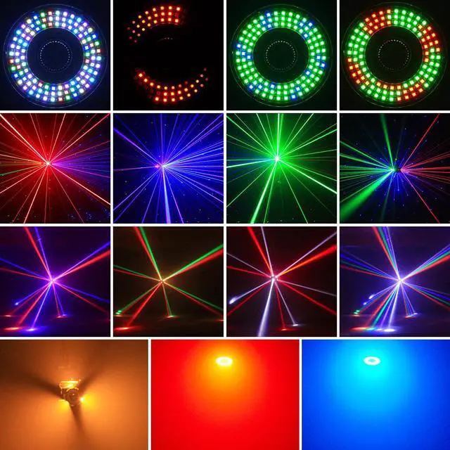 Alt view image 4 of 6 - DJ Moving Head Light,XYZ 3-Axis Infinite Rotating 7 LED Beams Stage Lighting with 108x0.2W Colorful Circle,Starry,Amber Strobe Effect,Sound Activate DMX512 19/25CH for Disco Party Wedding Live House