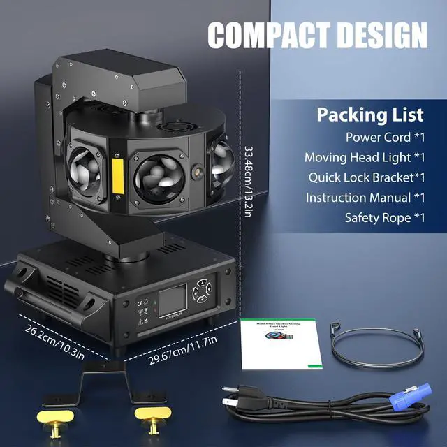 Alt view image 6 of 6 - DJ Moving Head Light,XYZ 3-Axis Infinite Rotating 7 LED Beams Stage Lighting with 108x0.2W Colorful Circle,Starry,Amber Strobe Effect,Sound Activate DMX512 19/25CH for Disco Party Wedding Live House