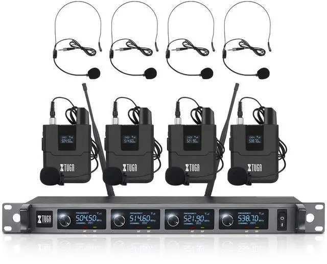 Main image of A140 Wireless Microphone System, 4-Channel UHF Cordless Mic Set with Four BodyPack Mics, All Metal Build, Fixed Frequency, Long Range 300ft, Ideal for Church,Karaoke (4 BodyPack)