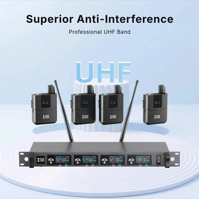 Alt view image 2 of 6 - A140 Wireless Microphone System, 4-Channel UHF Cordless Mic Set with Four BodyPack Mics, All Metal Build, Fixed Frequency, Long Range 300ft, Ideal for Church,Karaoke (4 BodyPack)