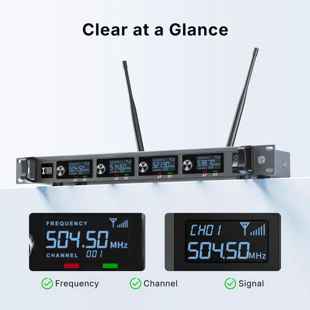 Alt view image 5 of 6 - A140 Wireless Microphone System, 4-Channel UHF Cordless Mic Set with Four BodyPack Mics, All Metal Build, Fixed Frequency, Long Range 300ft, Ideal for Church,Karaoke (4 BodyPack)