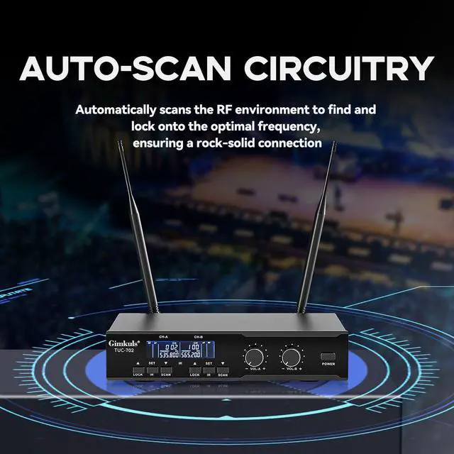 Alt view image 2 of 6 - Dual-Channel UHF Wireless Lavalier Microphone System for Church | Complete 4-in-1 Kit: 2 Bodypacks, 2 Headset Mics, 2 Lapel Mics, 200 Frequencies, XLR/6.35 mm for Teaching and Presentations