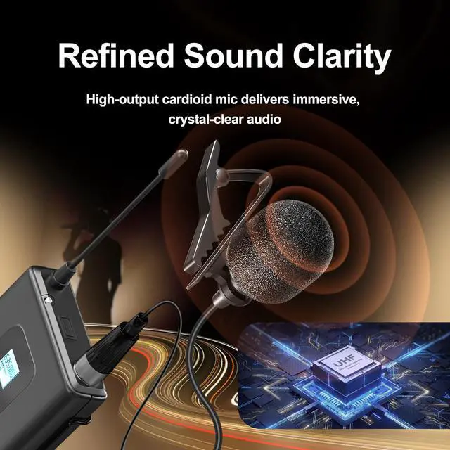 Alt view image 5 of 6 - Dual-Channel UHF Wireless Lavalier Microphone System for Church | Complete 4-in-1 Kit: 2 Bodypacks, 2 Headset Mics, 2 Lapel Mics, 200 Frequencies, XLR/6.35 mm for Teaching and Presentations