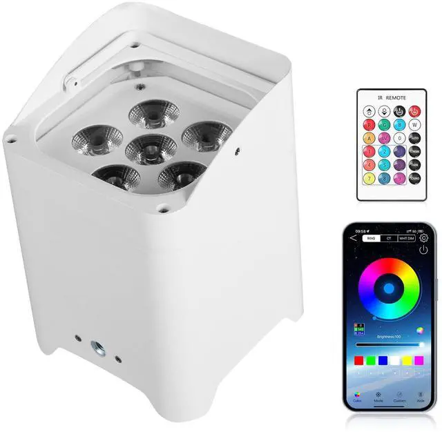 Main image of Battery Powered Uplights Rechargeable Stage Lights 9600mAh Par Can Light 6x18W RGBWA+UV Wireless with APP Remote Control DMX 512 Sound Activated, Uplighting for Events DJ Party Wedding (White)