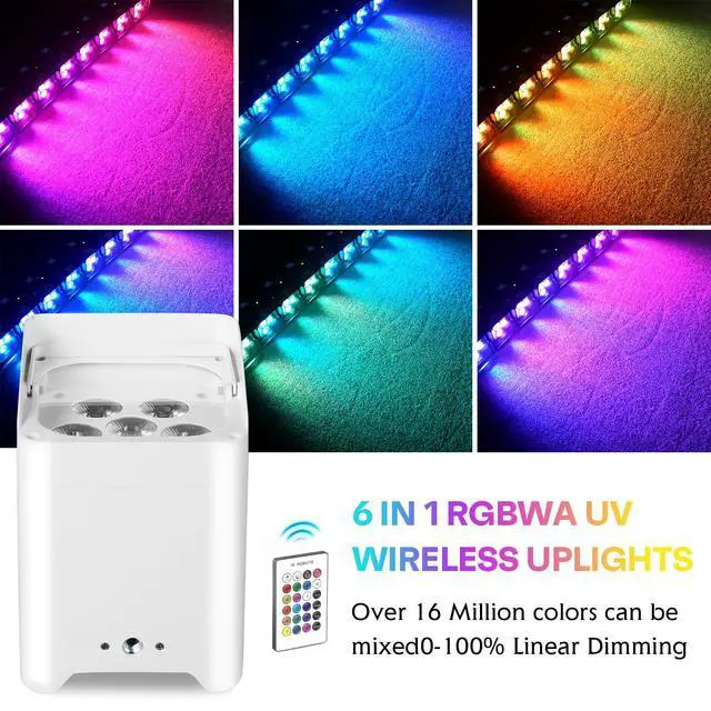 Alt view image 2 of 6 - Battery Powered Uplights Rechargeable Stage Lights 9600mAh Par Can Light 6x18W RGBWA+UV Wireless with APP Remote Control DMX 512 Sound Activated, Uplighting for Events DJ Party Wedding (White)