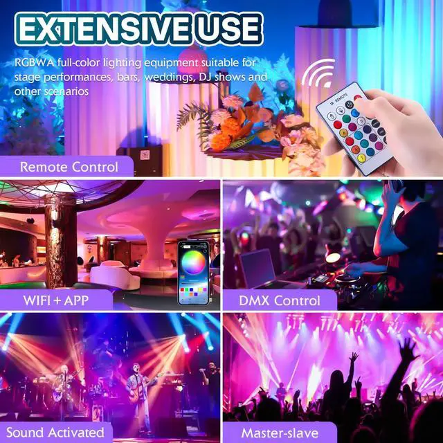 Alt view image 3 of 6 - Battery Powered Uplights Rechargeable Stage Lights 9600mAh Par Can Light 6x18W RGBWA+UV Wireless with APP Remote Control DMX 512 Sound Activated, Uplighting for Events DJ Party Wedding (White)