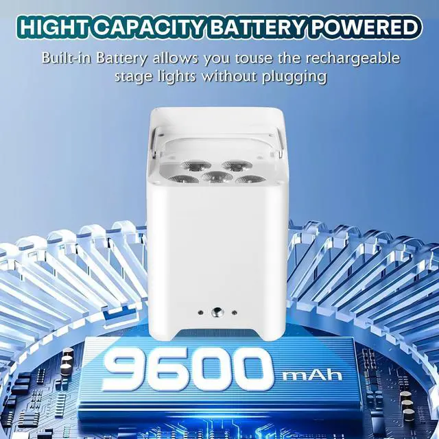 Alt view image 5 of 6 - Battery Powered Uplights Rechargeable Stage Lights 9600mAh Par Can Light 6x18W RGBWA+UV Wireless with APP Remote Control DMX 512 Sound Activated, Uplighting for Events DJ Party Wedding (White)