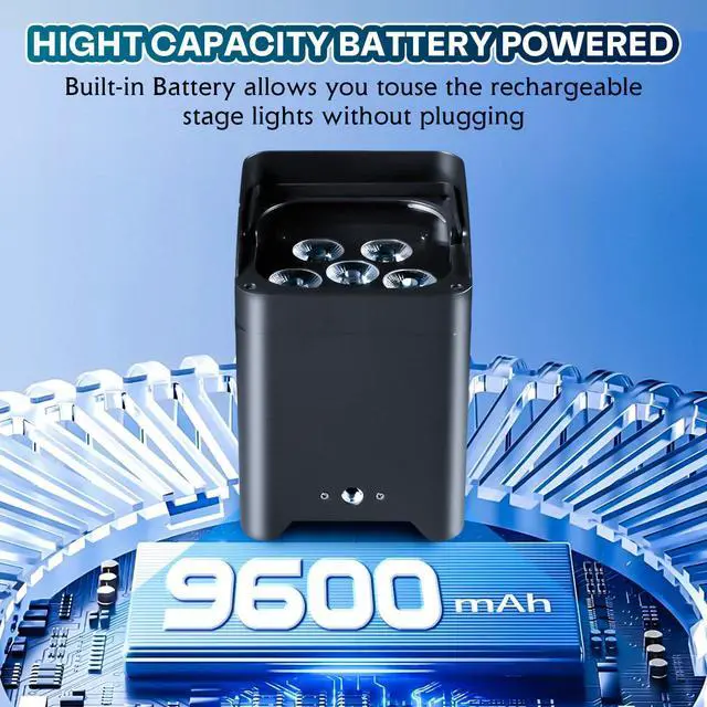 Alt view image 4 of 6 - Battery Powered Uplights Rechargeable Stage Lights 9600mAh Par Can Light 6x18W RGBWA+UV Wireless with APP Remote Control DMX 512 Sound Activated, Uplighting for Events DJ Party Wedding (Black)
