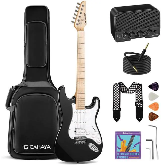 Main image of Electric Guitar Set Beginner - 39in Starter Guitar Kit with HSS Pickup Solid Okoume Body Electric Guitar Adults with Amplifier Gig Bag Strap Picks Strings Cable Black