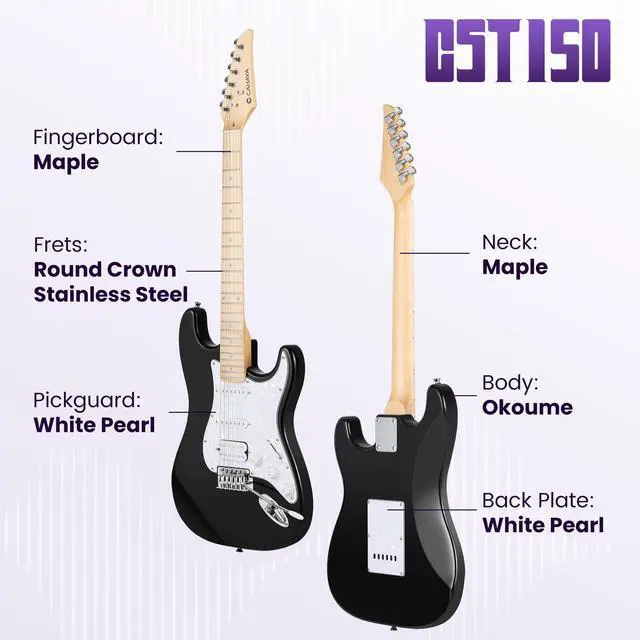 Alt view image 2 of 6 - Electric Guitar Set Beginner - 39in Starter Guitar Kit with HSS Pickup Solid Okoume Body Electric Guitar Adults with Amplifier Gig Bag Strap Picks Strings Cable Black