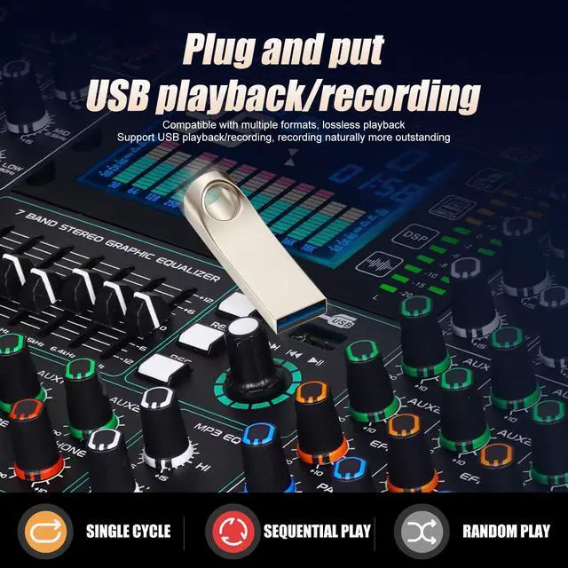 Alt view image 6 of 6 - GF8 8 Channel Audio Mixer With Bluetooth Playback DJ Console | Large LCD Color Screen, 7 Band EQ, 99 Sound Effects, Independent Mute Control, for Stage, Karaoke, Wedding & Party