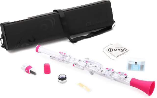 Alt view image 2 of 6 - Clarinéo Plastic Student Clarinet, White/Pink | Concert C tuning, 3.5 octaves fully chromatic, Adjustable thumb rest, Easy-action ligature, Two synthetic reeds