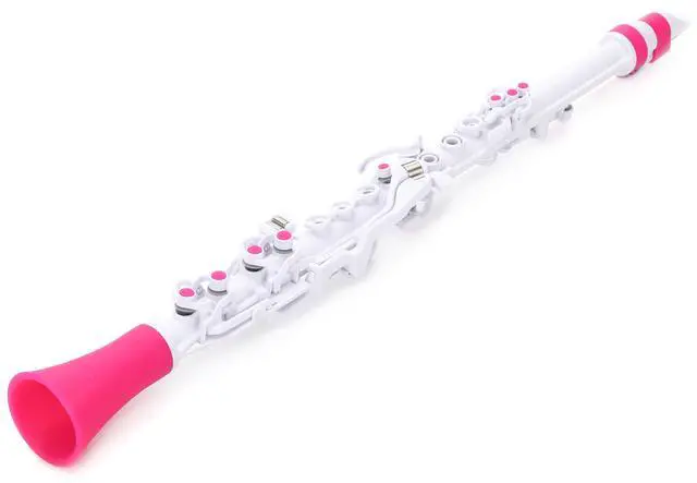 Alt view image 3 of 6 - Clarinéo Plastic Student Clarinet, White/Pink | Concert C tuning, 3.5 octaves fully chromatic, Adjustable thumb rest, Easy-action ligature, Two synthetic reeds