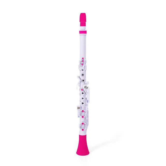 Alt view image 4 of 6 - Clarinéo Plastic Student Clarinet, White/Pink | Concert C tuning, 3.5 octaves fully chromatic, Adjustable thumb rest, Easy-action ligature, Two synthetic reeds