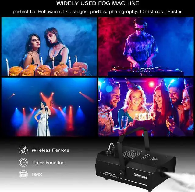 Alt view image 4 of 6 - 1500W Outdoor Fog Machine DMX Timer Wireless Remote LCD Display | IPX2 Water Resistant Adjustable Fog Output, Dense Long Distance Smoke for DJ Stage Halloween Concert Events
