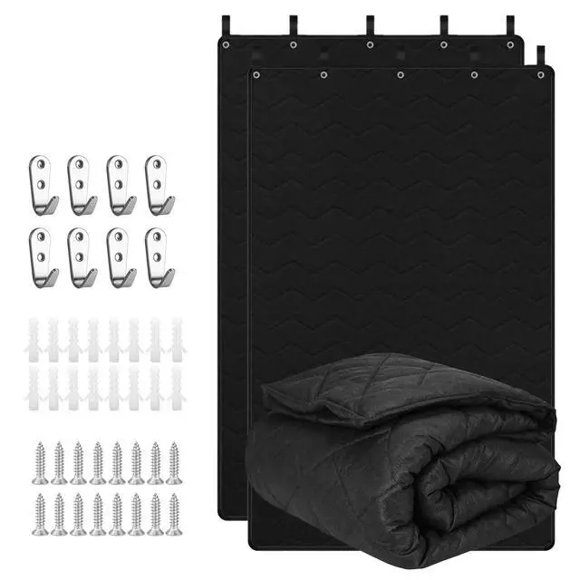 Main image of Sound Dampening Blanket for Windows & Studios, 78L x 48 W, 2 Pcs, Black | Automotive-Grade Acoustic Fabric with Grommets, Hanging Loops and Wall Hooks, Helps Reduce Echo in Rooms and Offices