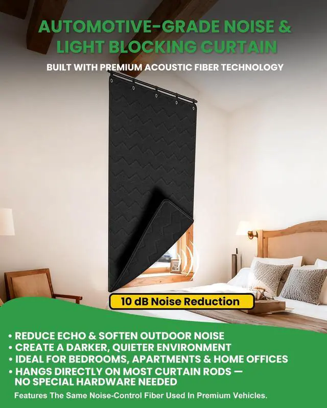 Alt view image 3 of 6 - Sound Dampening Blanket for Windows & Studios, 78L x 48 W, 2 Pcs, Black | Automotive-Grade Acoustic Fabric with Grommets, Hanging Loops and Wall Hooks, Helps Reduce Echo in Rooms and Offices