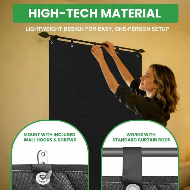 Alt view image 5 of 6 - Sound Dampening Blanket for Windows & Studios, 78L x 48 W, 2 Pcs, Black | Automotive-Grade Acoustic Fabric with Grommets, Hanging Loops and Wall Hooks, Helps Reduce Echo in Rooms and Offices
