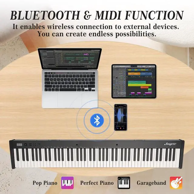 Alt view image 3 of 6 - 88 Key Weighted Folding Keyboard,Full Size Electric Piano Keyboard 88 Keys with for Beginners,Portable Case,Sustain Pedal,Black and White,Digital Piano Carry Bag,Note Sticker,Holder,Headphone