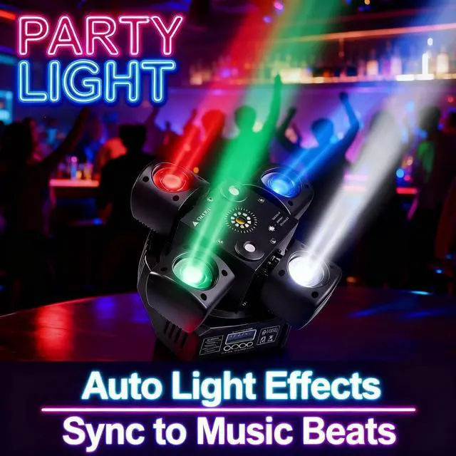 Alt view image 3 of 6 - Moving Head DJ Light 4 Arms RGBW Remote DMX Sound Active Beam for Party
