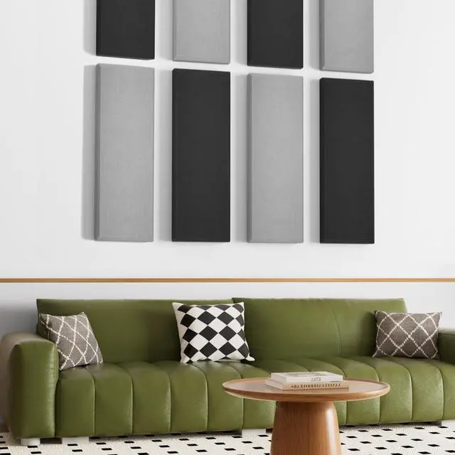 Alt view image 4 of 6 - 4 PCS Large Acoustic Panel, 35.4 * 11.8 * 2.36 3D Fiberglass Sound Proof Panel with Full Self-adhesive, Decorative Echo Absorbing Wall Panel, for Studio, Living Room, Home, Office, Grey