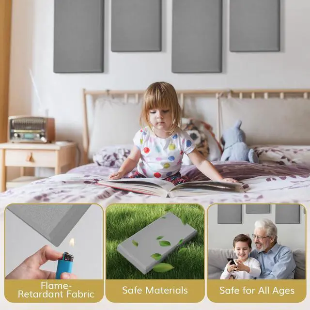 Alt view image 5 of 6 - 4 PCS Large Acoustic Panel, 35.4 * 11.8 * 2.36 3D Fiberglass Sound Proof Panel with Full Self-adhesive, Decorative Echo Absorbing Wall Panel, for Studio, Living Room, Home, Office, Grey