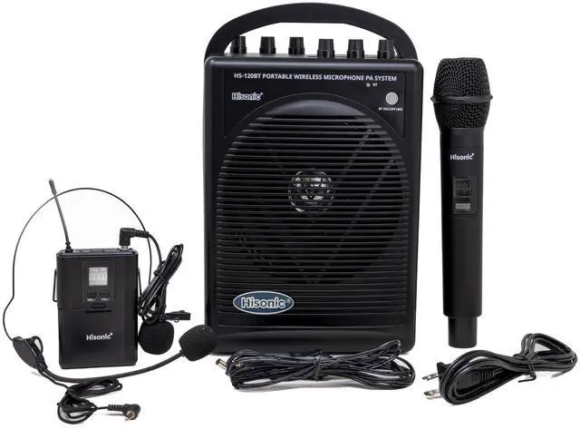 Main image of HS120BT HL Portable PA System with Wireless Microphones and Lithium Rechargeable Battery and Car Cable Bluetooth Connected with Cell Phones and Pads Black