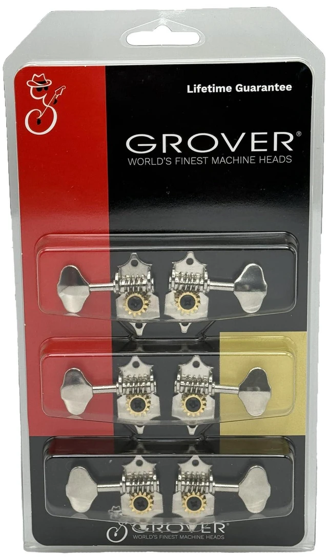 Alt view image 2 of 6 - Grover V97N STA-TITE 14:1 Open Gear Guitar Tuners Vintage Style Nickel Tuning Machines 3+3 with Butter Bean Button For Solid (Vertical) Headstock with Dunlop Polish Cloth Bundle