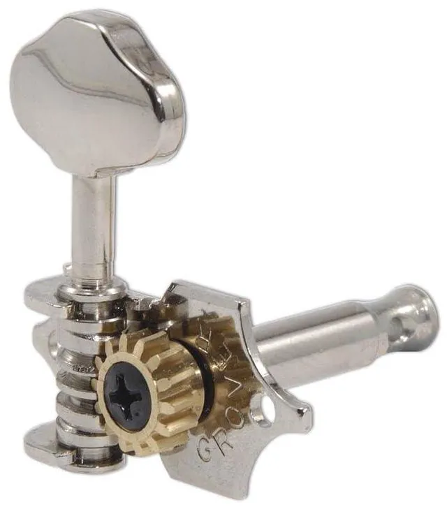 Alt view image 3 of 6 - Grover V97N STA-TITE 14:1 Open Gear Guitar Tuners Vintage Style Nickel Tuning Machines 3+3 with Butter Bean Button For Solid (Vertical) Headstock with Dunlop Polish Cloth Bundle