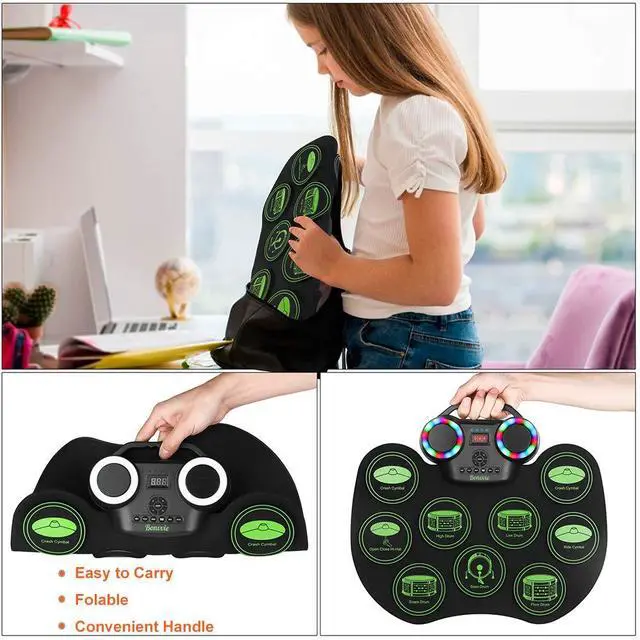 Alt view image 5 of 6 - Electronic Drum E-Drum Kit, Roll Up Drum with MIDI, DTC, 1800mAh Battery | Portable Rechargeable Digital Drum with 9 Pads, Built-in Dual Speakers, Ideal for Kids Students Beginners & Music Enthusiasts