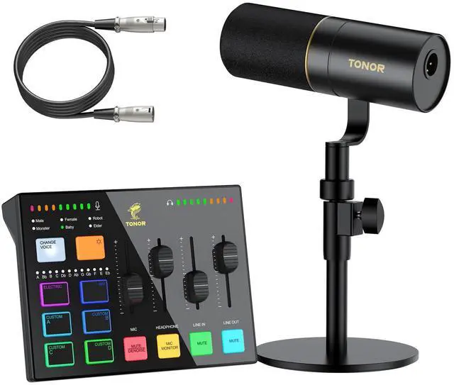 Main image of Audio Interface and Microphone Set, Podcast Equipment Bundle, USB Audio Mixer with RGB, XLR Dynamic Microphone with Studio Sound Quality, Complete Package for Content Creating, Gaming, Streaming