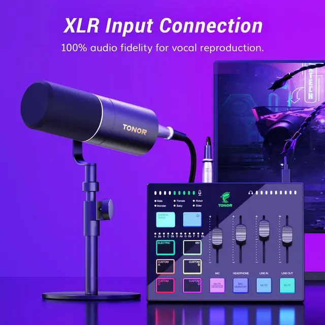 Alt view image 2 of 6 - Audio Interface and Microphone Set, Podcast Equipment Bundle, USB Audio Mixer with RGB, XLR Dynamic Microphone with Studio Sound Quality, Complete Package for Content Creating, Gaming, Streaming