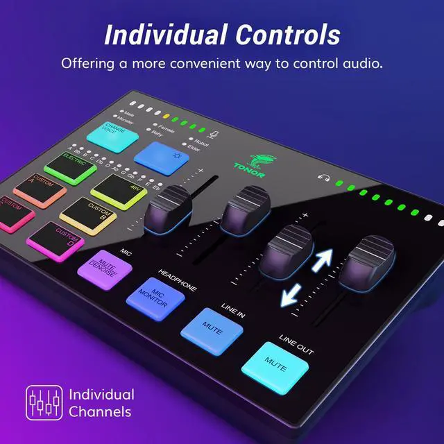 Alt view image 3 of 6 - Audio Interface and Microphone Set, Podcast Equipment Bundle, USB Audio Mixer with RGB, XLR Dynamic Microphone with Studio Sound Quality, Complete Package for Content Creating, Gaming, Streaming