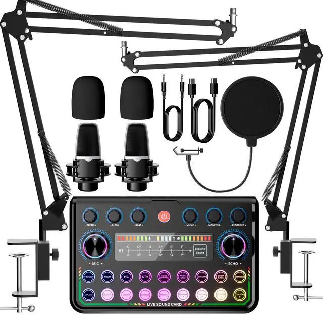 Main image of Podcast Equipment Bundle for 2,All-in-One audio mixer,Plug-and-Play | Podcast Audio Interface with Microphone for Smartphone & PC,Perfect for Streaming, Singing, YouTube & Gaming