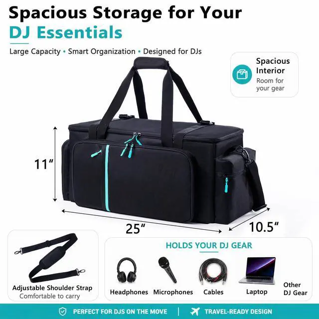 Alt view image 2 of 6 - DJ Cable Bag, Large DJ Equipment Bag with 5 Cable Slots & 3 Removable Dividers, DJ Gig Bag with Laptop Compartment, Microphone &Accessory Pockets Travel DJ Gear Organizer for Cables, Mixer, Musicians