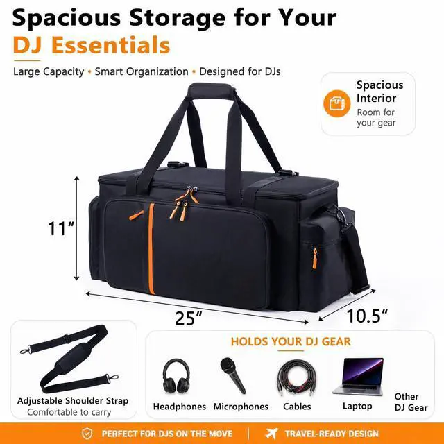 Alt view image 2 of 6 - DJ Cable Bag, Large DJ Equipment Bag with 5 Cable Slots & 3 Removable Dividers, DJ Gig Bag with Laptop Compartment, Microphone &Accessory Pockets Travel DJ Gear Organizer for Cables, Mixer, Musicians