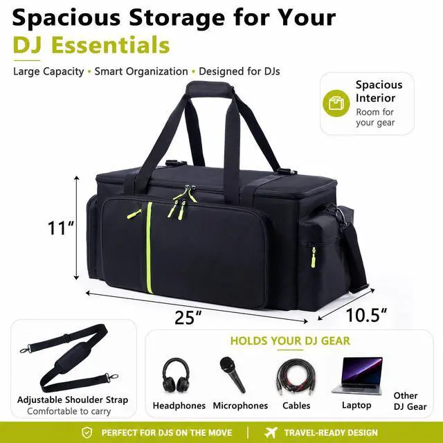 Alt view image 2 of 6 - DJ Cable Bag, Large DJ Equipment Bag with 5 Cable Slots & 3 Removable Dividers, DJ Gig Bag with Laptop Compartment, Microphone &Accessory Pockets Travel DJ Gear Organizer for Cables, Mixer, Musicians