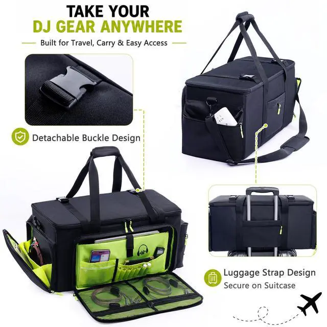 Alt view image 5 of 6 - DJ Cable Bag, Large DJ Equipment Bag with 5 Cable Slots & 3 Removable Dividers, DJ Gig Bag with Laptop Compartment, Microphone &Accessory Pockets Travel DJ Gear Organizer for Cables, Mixer, Musicians
