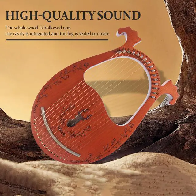 Alt view image 2 of 6 - 16 String Mahogany Deer Lyre Harp, Metal Strings Copper Saddle Kit | Deer 16-String Lyre: Cute deer-shaped mahogany body with metal strings and copper saddle. Includes a wrench and gig bag