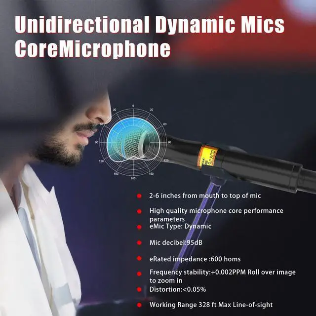Alt view image 2 of 6 - Wireless Microphone System, 4-Channel UHF Wireless Mic Set with 2 Handheld Mics, 2 Bodypack Mics, 328Ft Range, 4x60 Frequencies, Metal Cordless Microphone for Singing, Church, Karaoke
