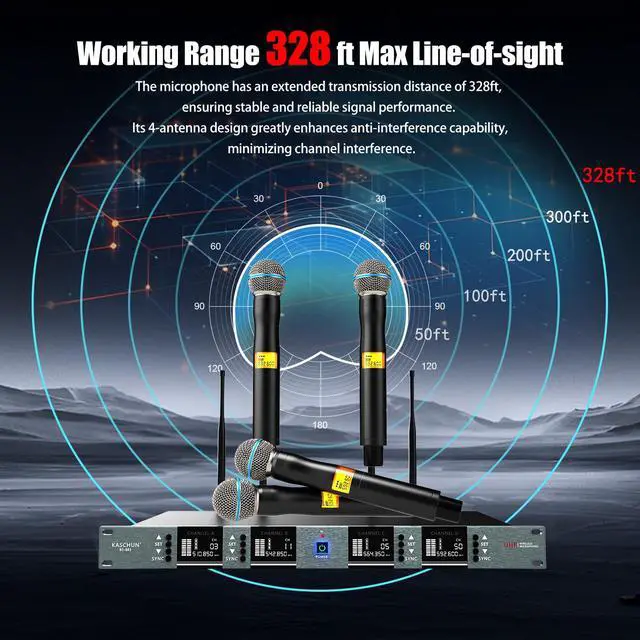 Alt view image 3 of 6 - Wireless Microphone System, 4-Channel UHF Wireless Mic Set with 2 Handheld Mics, 2 Bodypack Mics, 328Ft Range, 4x60 Frequencies, Metal Cordless Microphone for Singing, Church, Karaoke