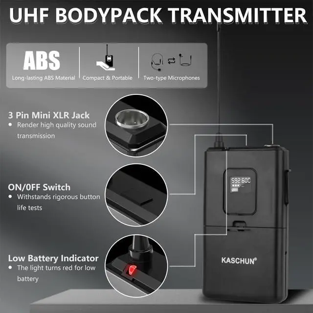Alt view image 5 of 6 - Wireless Microphone System, 4-Channel UHF Wireless Mic Set with 2 Handheld Mics, 2 Bodypack Mics, 328Ft Range, 4x60 Frequencies, Metal Cordless Microphone for Singing, Church, Karaoke