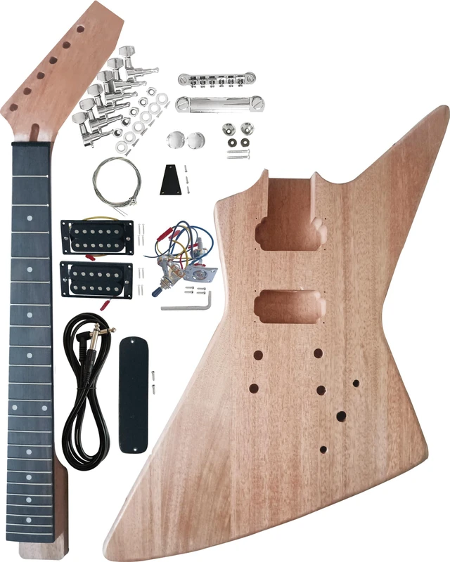 Main image of DIY EX-Style Electric Guitar Kit Mahogany Body and Neck - Rosewood Fingerboard Explorer Style Electric Guitar Builder Kit