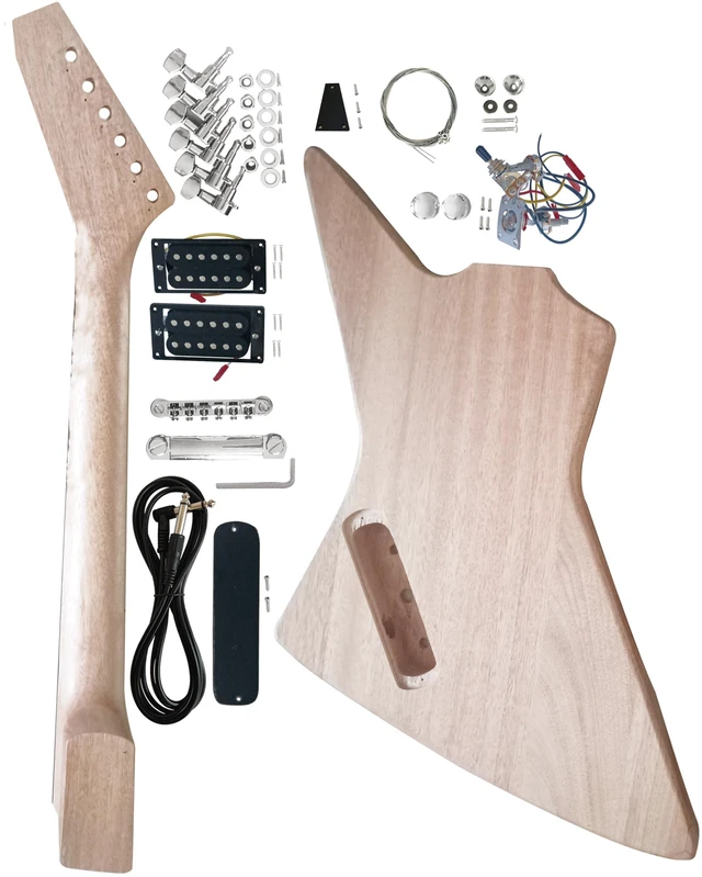 Alt view image 2 of 4 - DIY EX-Style Electric Guitar Kit Mahogany Body and Neck - Rosewood Fingerboard Explorer Style Electric Guitar Builder Kit