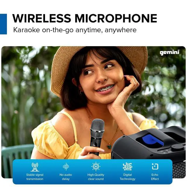 Alt view image 4 of 5 - Box-Style Party Speaker, LED Lights, Wireless Mic (GGO-650L) | Box-style party speaker, dual 6.5" - LED lights, wireless mic - up to 10 hr - Bluetooth, FM, USB, SD