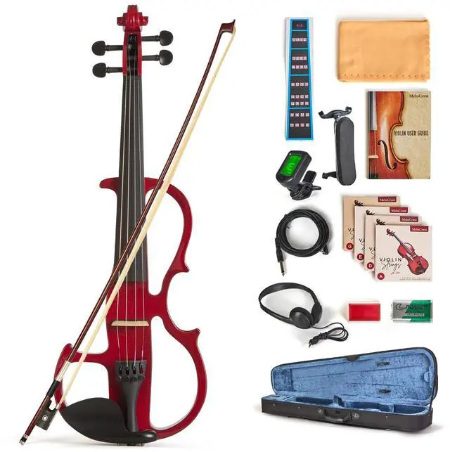 Main image of Silent Electric Violin for Beginners - Solid Wood Acoustic-Electric Fiddle, Ebony Fittings, Carbon Fiber Tailpiece, 4/4 Full-Size (Red)
