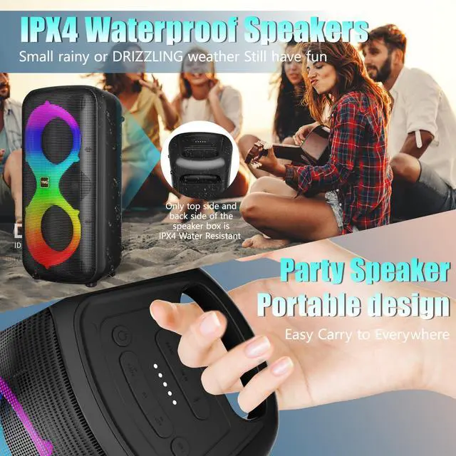 Alt view image 3 of 6 - Karaoke Machine for Adults Portable Blue Tooth Party Speaker with 2 Wireless Microphones, 300W Peak PA System Deep Bass with LED Disco Lights for Outdoor Home Party Gift