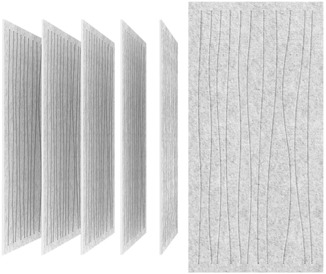 Main image of 6 Pack Acoustic Wall Panels, 47.2"x23.6" Sound Proof Panels, Silver Grey |, 0.4" Thick, Polyester Fiber Material, Wavy Grooved Pattern, Easy to Cut and Install