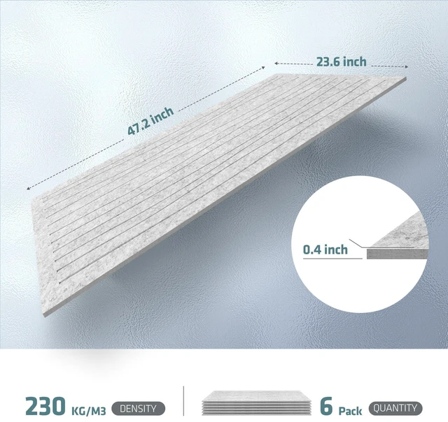 Alt view image 2 of 6 - 6 Pack Acoustic Wall Panels, 47.2"x23.6" Sound Proof Panels, Silver Grey |, 0.4" Thick, Polyester Fiber Material, Wavy Grooved Pattern, Easy to Cut and Install